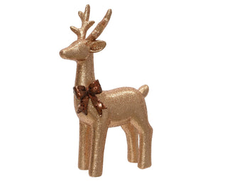 Bronze Glitter Reindeer with Chocolate Bow Ornament Lrg