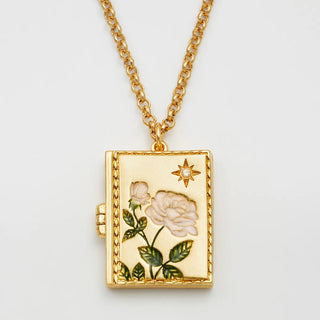 White English Rose Locket Necklace