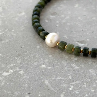 Tarnish Resistant Green Stone and Bead Bracelet