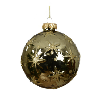 Gloss Olive with Gold Glitter Stars Glass Bauble