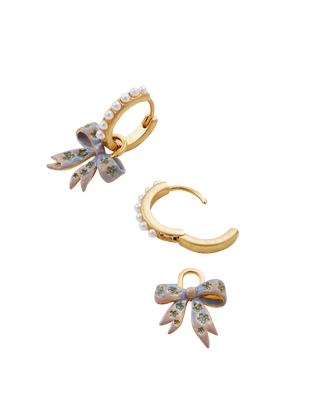 Gold Forget Me Not Bow Huggie Earrings