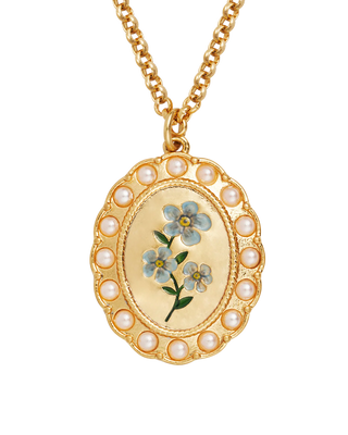 Gold Forget Me Not Pearl Cameo Necklace