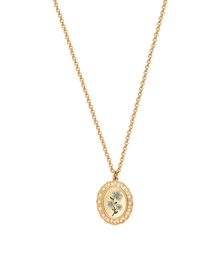 Gold Forget Me Not Pearl Cameo Necklace