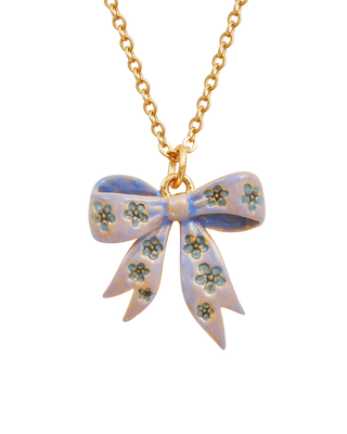 Gold Forget Me Not Bow Pendant Necklace