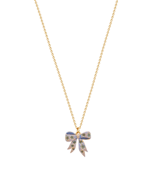 Gold Forget Me Not Bow Pendant Necklace