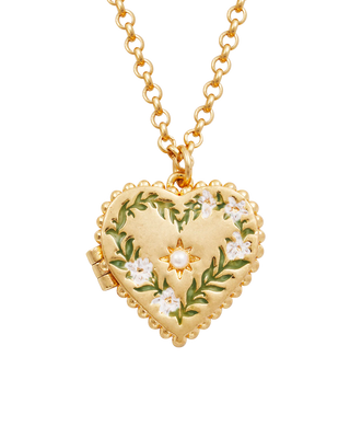 Gold Jasmine Heart Locket Necklace