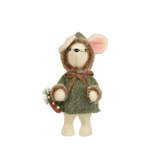 Wool Mouse in Green Dress with Bag Ornament