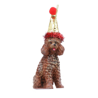 Poodle with Party Hat Tree Decoration