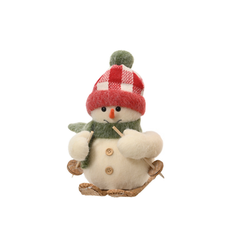 Snowman on Skis with Green Scarf