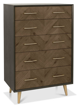 Sienna Fumed Oak & Peppercorn 5 Drawer Chest