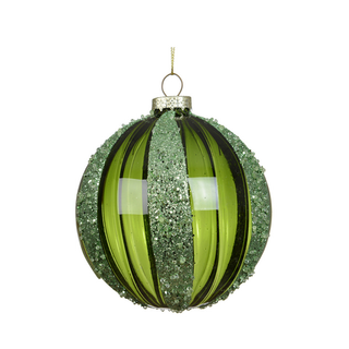 Transparent Green with Gold Crystal Glitter Lines Bauble 10cm