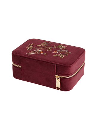 Robin Love Embroidered Large Jewellery Box Redcurrant Velvet