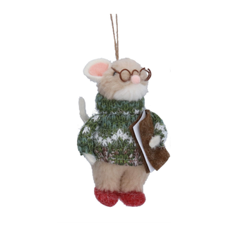 Faux Fur Mouse with Book Tree Decoration