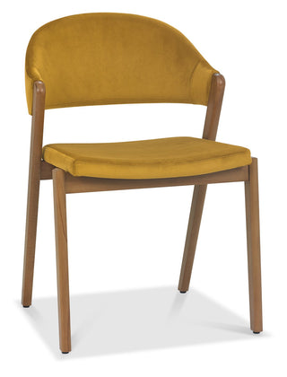 Camden Rustic Oak Upholstered Chair - Mustard Velvet Fabric