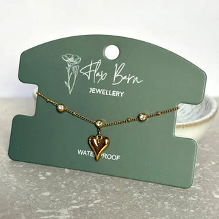 Tarnish Resistant Gold Puffed Heart Drop Bracelet