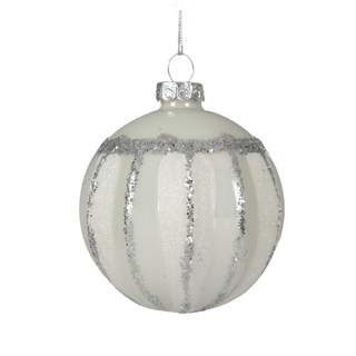 Matt White with Silver Lines Glass Bauble