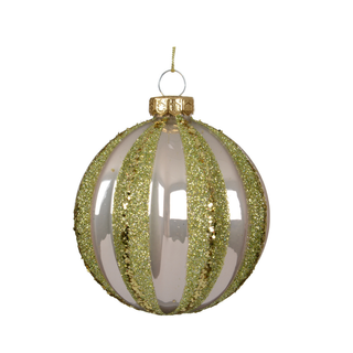 Gloss Pearl with Gold Glitter Lines Glass Bauble