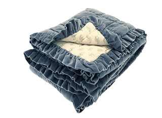 Matilda Velvet Ruffle Bedspread Slate Blue
