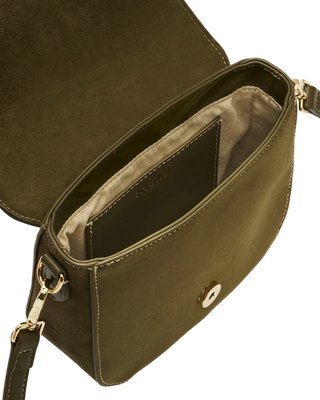 Beth Saddle Bag in Khaki Suede