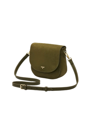 Beth Saddle Bag in Khaki Suede
