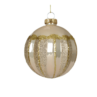 Gloss Blush with Gold Glitter Stripes Glass Bauble