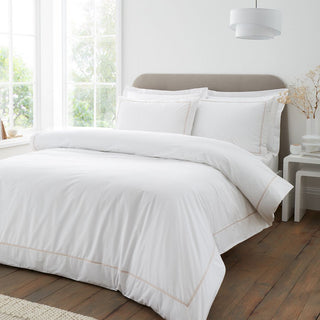 Contrast Trim Double Duvet Set White/Natural