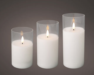 LED Wick Candle Glass Cylinder Set Dia 7.5cm