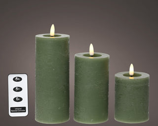 LED Green Wick Candle Melted Effect Set/3