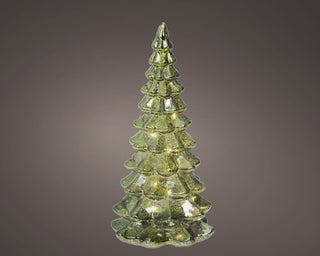 Green Micro LED Glass Tree Ornament 21cm