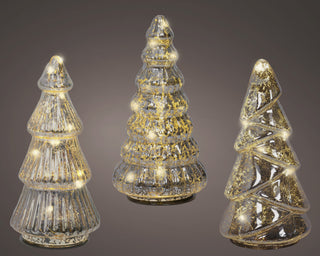 Micro LED Silver Glass Christmas Tree Ornaments Set/3