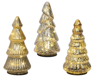 Micro LED Gold Glass Christmas Tree Ornaments Set/3