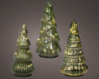 Micro LED Green Glass Christmas Tree Ornaments Set/3