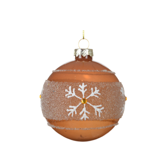 Transparent Caramel Brown with Snow Dusted Snowflake Bauble