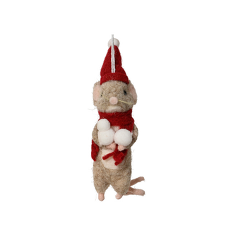 Wool Mouse with Red Scarf Tree Decoration
