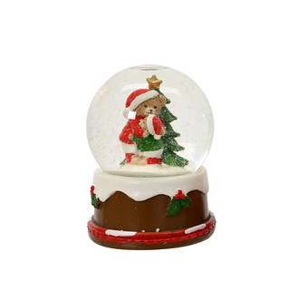 Christmas Pudding Bears Hugging Snow Globe