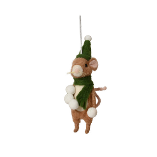 Wool Mouse with Green Scarf Tree Decoration