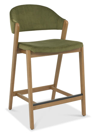 Camden Rustic Oak Upholstered Bar Stool - Cedar Velvet Fabric