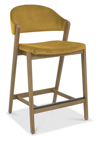 Camden Rustic Oak Upholstered Bar Stool - Mustard Velvet Fabric