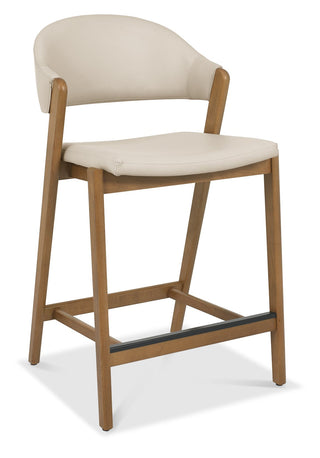 Camden Rustic Oak Upholstered Bar Stool - Ivory Bonded Leather