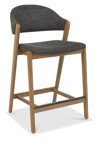 Camden Rustic Oak Upholstered Bar Stool - Dark Grey Fabric