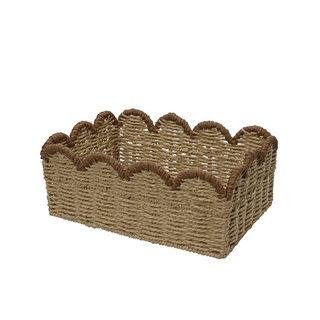 Woven Scallop Edge Tan Rectangle Storage Basket
