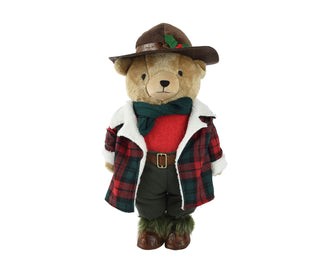 Standing Bear with Check Coat & Hat Christmas Decoration