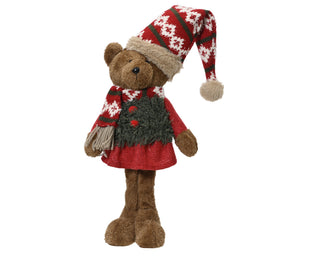 Standing Mrs Bear with Red Dress and Knitted Hat Ornament