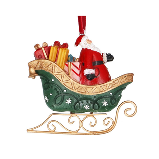 Nostalgia Green Sleigh with Santa Tree Decoration