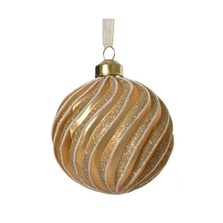 Light Gold With White & Gold Glitter Swirled Bauble