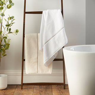 Zero Twist Satin Stitch White Hand Towel