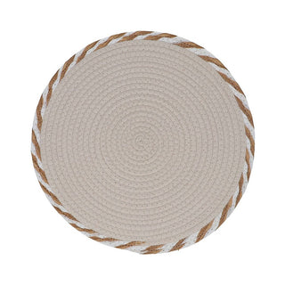 Round Beige Striped Edge Cotton Mix Large Placemat