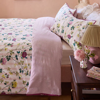 Climbing Rose Stripe Double Duvet Set Pink