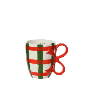 Red & Green Check Mug with Red Bow Handle