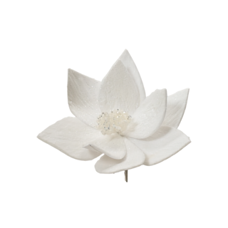 Poinsettia Flocked White Flower on Clip